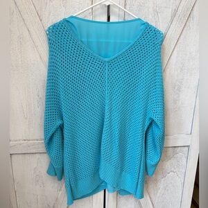 CHICO'S Open Knit V-Neck Sweater Women’s 3 (XL) w/ Layer Tank Top Blue